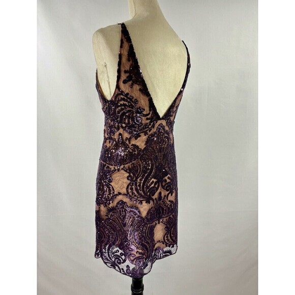 Free People Night Shimmers Dress Beige Purple 0 Lace Sequin - Picture 5 of 13